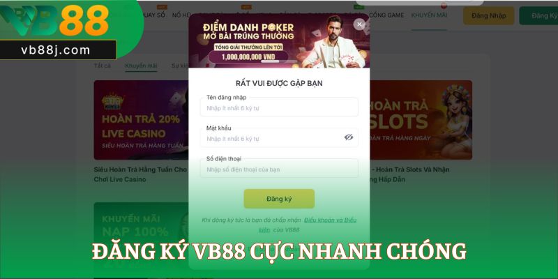 Đăng ký VB88 cực nhanh chóng