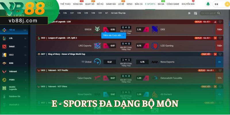 E - Sports đa dạng bộ môn